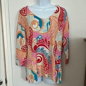 Talbots Red and Pink Patterned Top